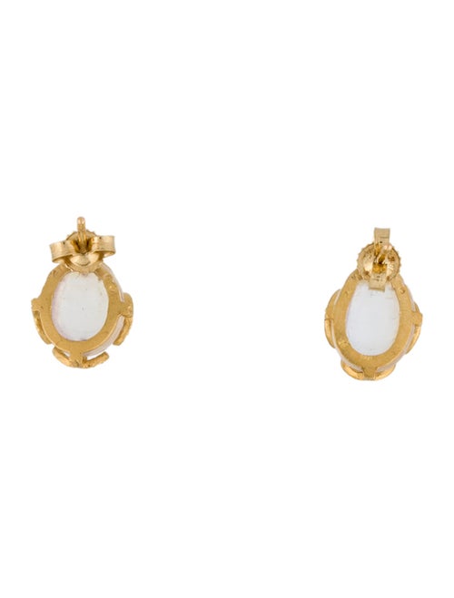 Cathy Waterman 22K Moonstone Labradorite & Diamond Leaf Stud Earrings