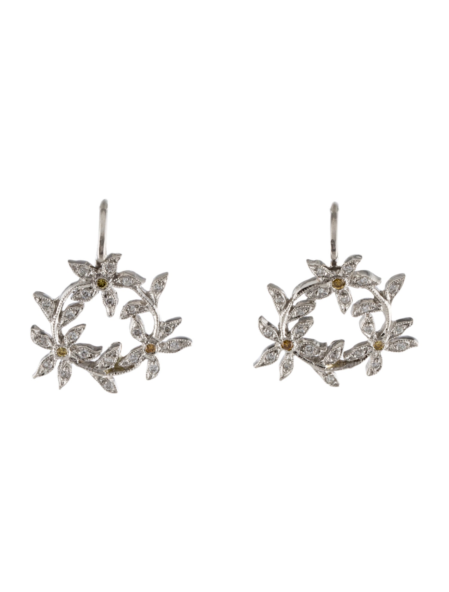 Cathy Waterman Platinum Diamond Circle Flower Drop Earrings