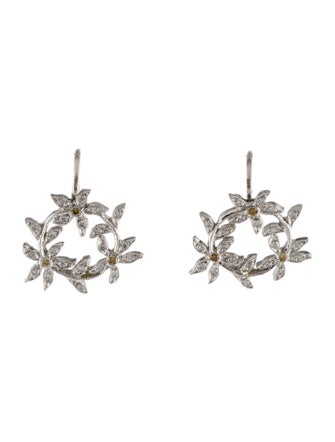 Cathy Waterman Platinum Diamond Circle Flower Drop Earrings