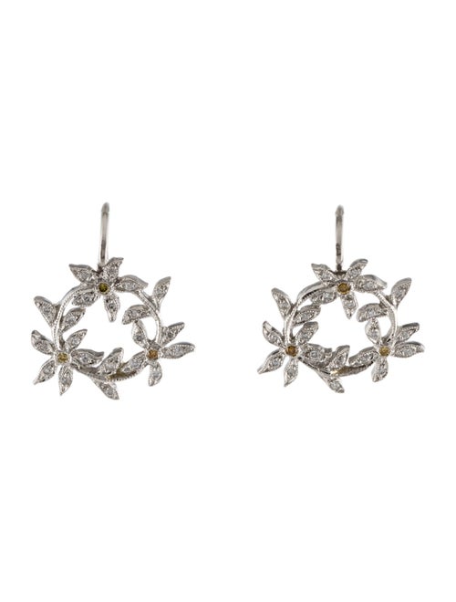 Cathy Waterman Platinum Diamond Circle Flower Drop Earrings