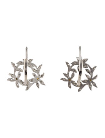 Cathy Waterman Platinum Diamond Circle Flower Drop Earrings