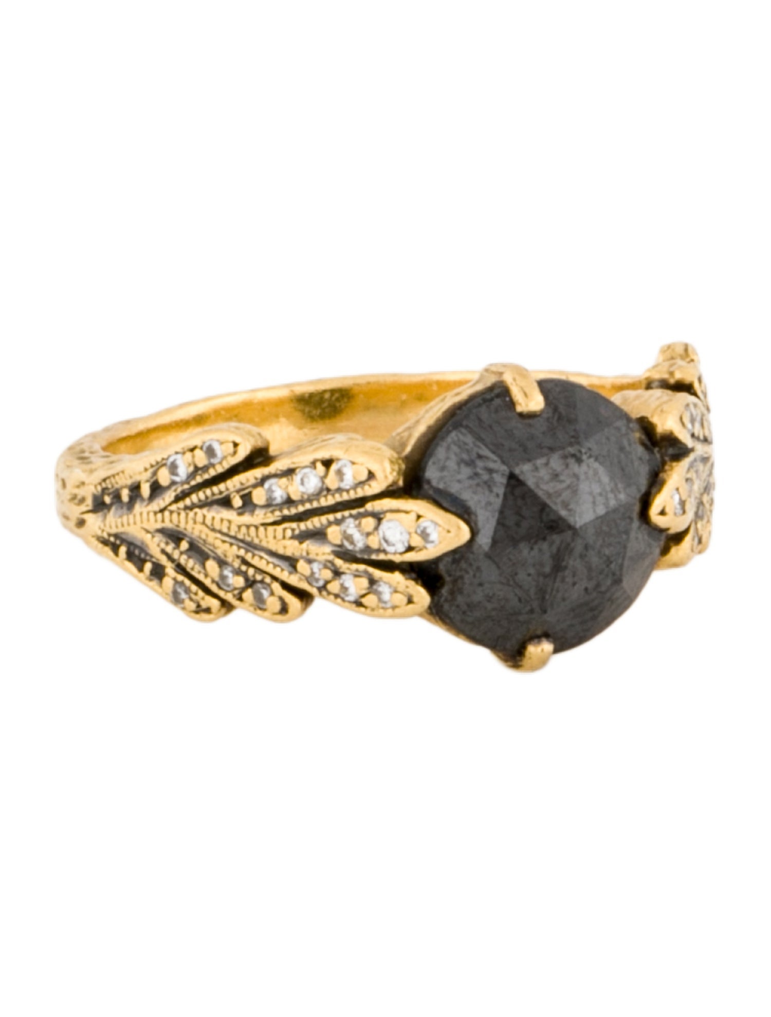 Cathy Waterman 22K Diamond Rustic Leaf Ring
