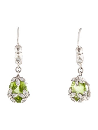 Cathy Waterman Platinum Peridot & Diamond Drop Earrings
