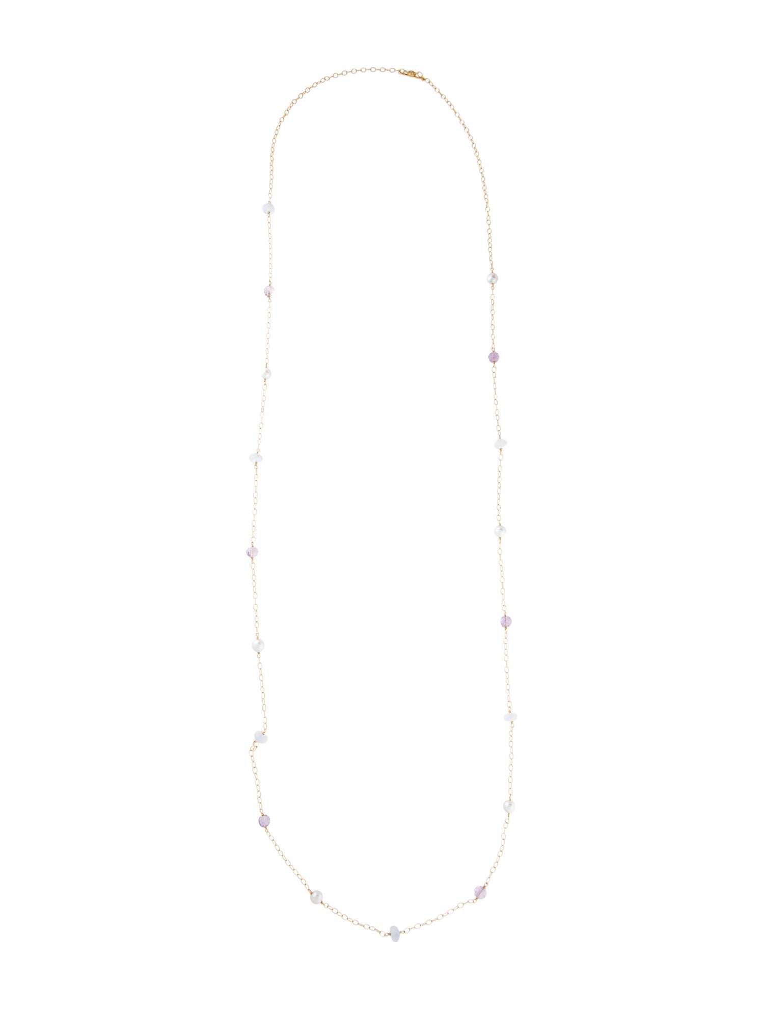 Cathy Waterman 22K Pearl, Chalcedony & Amethyst Long Chain Necklace