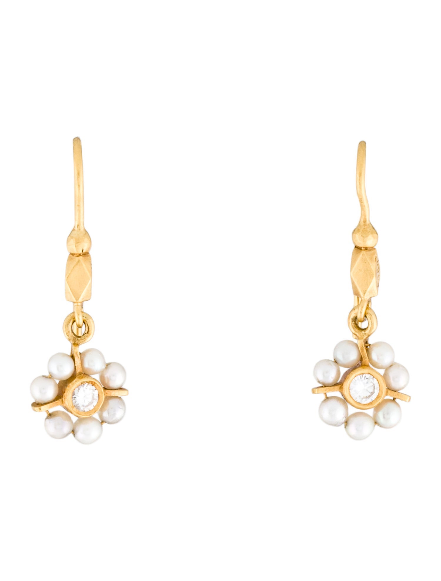Cathy Waterman 22K Pearl & Diamond Flower Drop Earrings