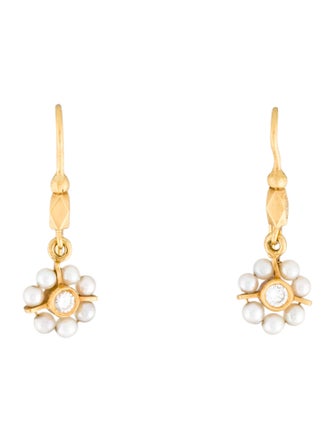 Cathy Waterman 22K Pearl & Diamond Flower Drop Earrings