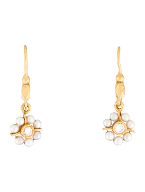 Cathy Waterman 22K Pearl & Diamond Flower Drop Earrings
