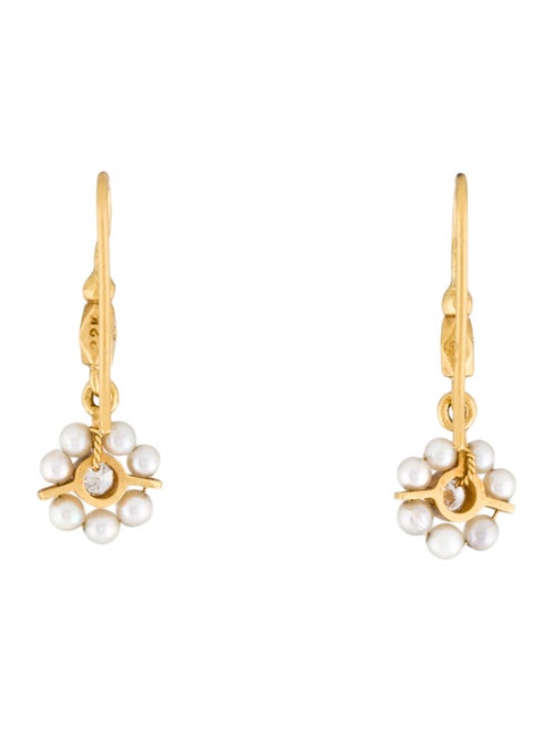 Cathy Waterman 22K Pearl & Diamond Flower Drop Earrings