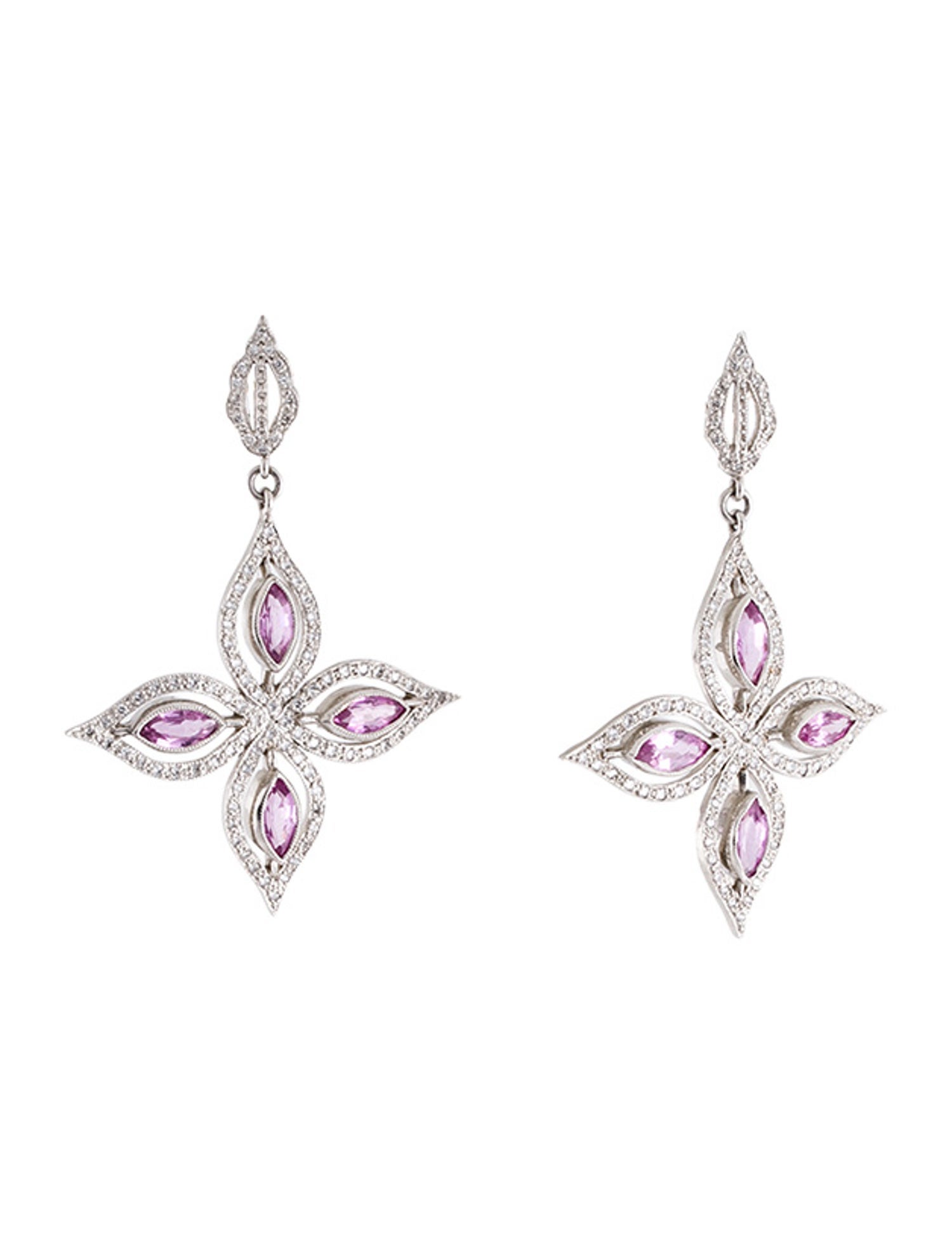 Cathy Waterman Platinum Pink Sapphire & Diamond Floral Drop Earrings