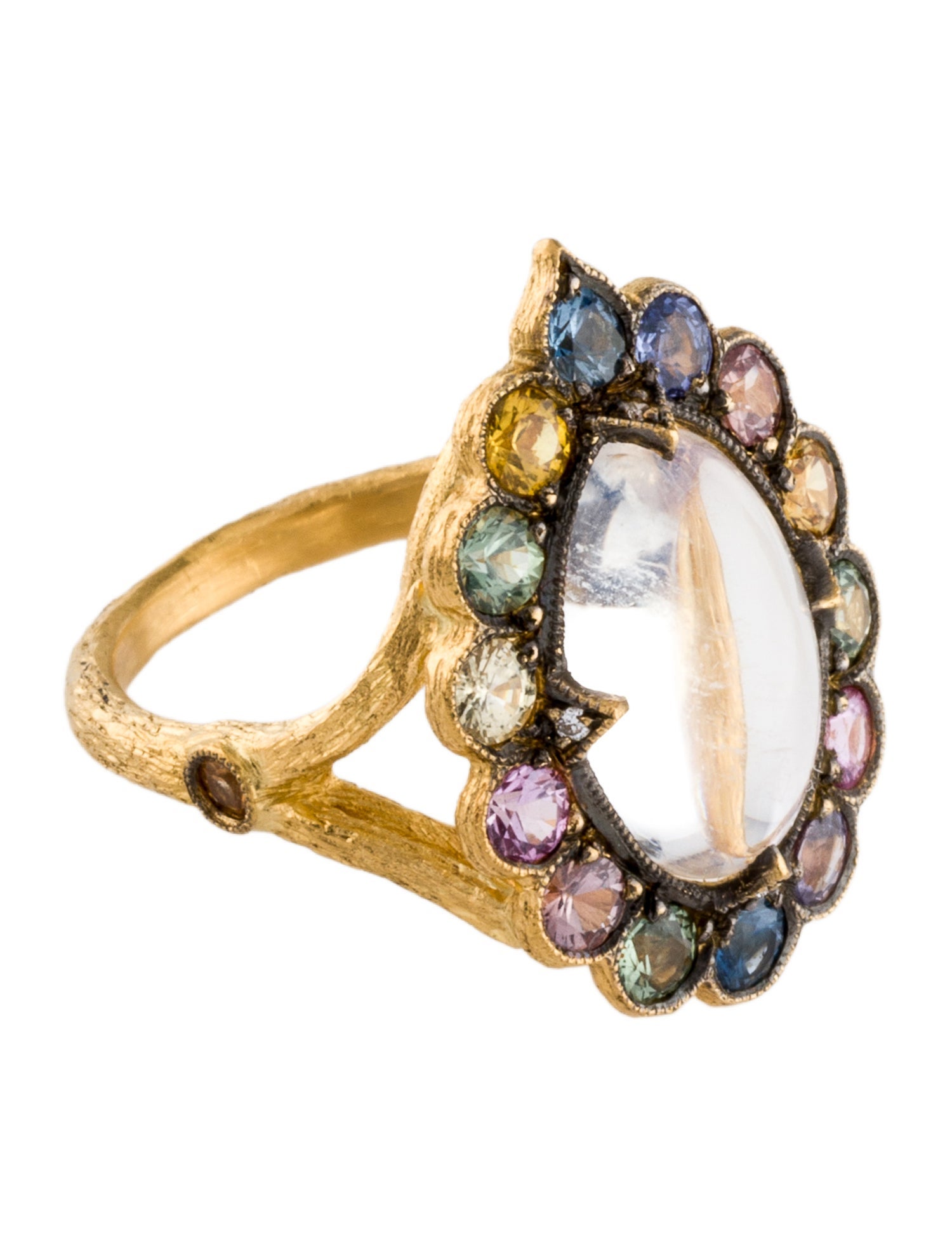 Cathy Waterman 22K 4.65ct Moonstone & Sapphire Cocktail Ring