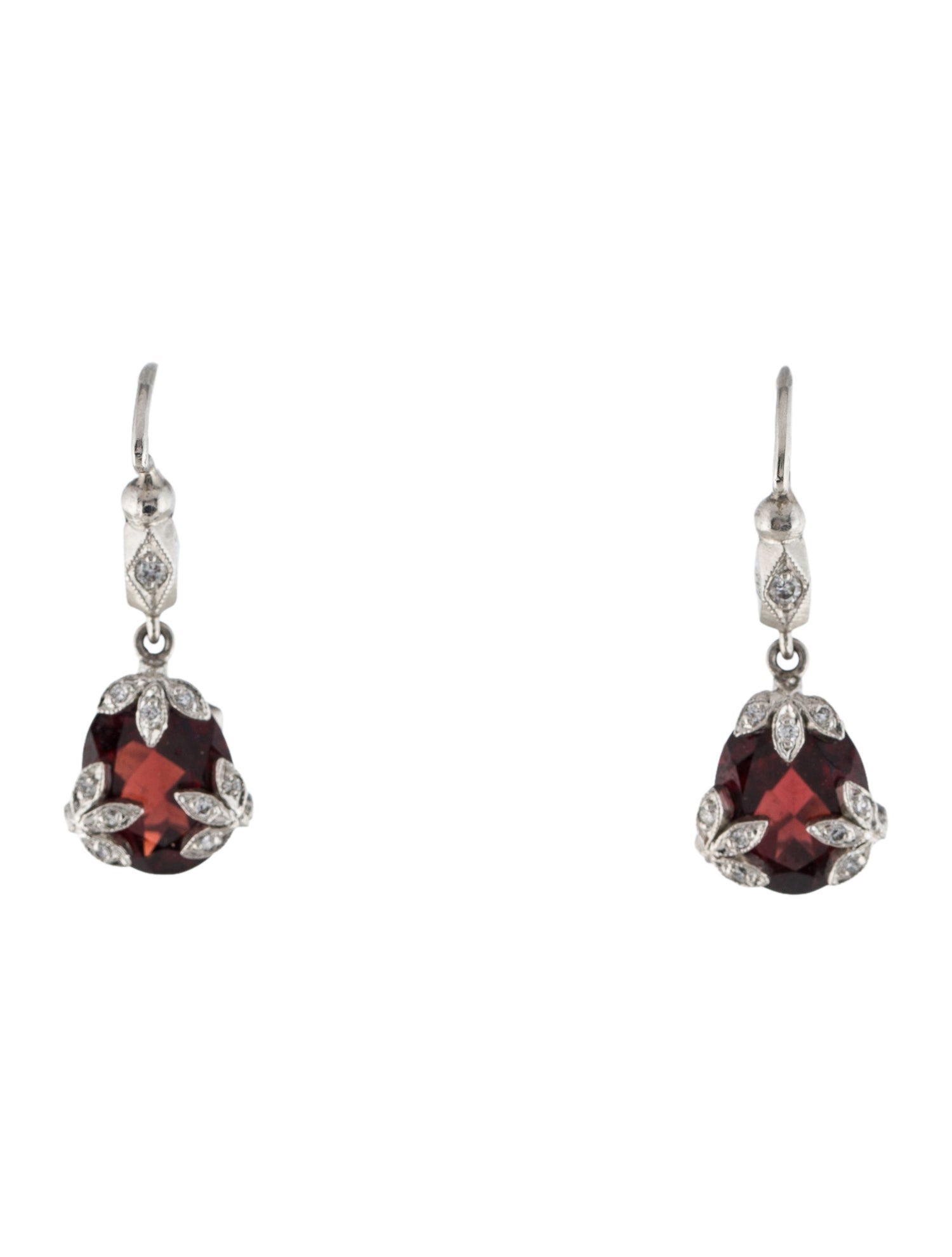 Cathy Waterman Platinum Garnet & Diamond Drop Earrings
