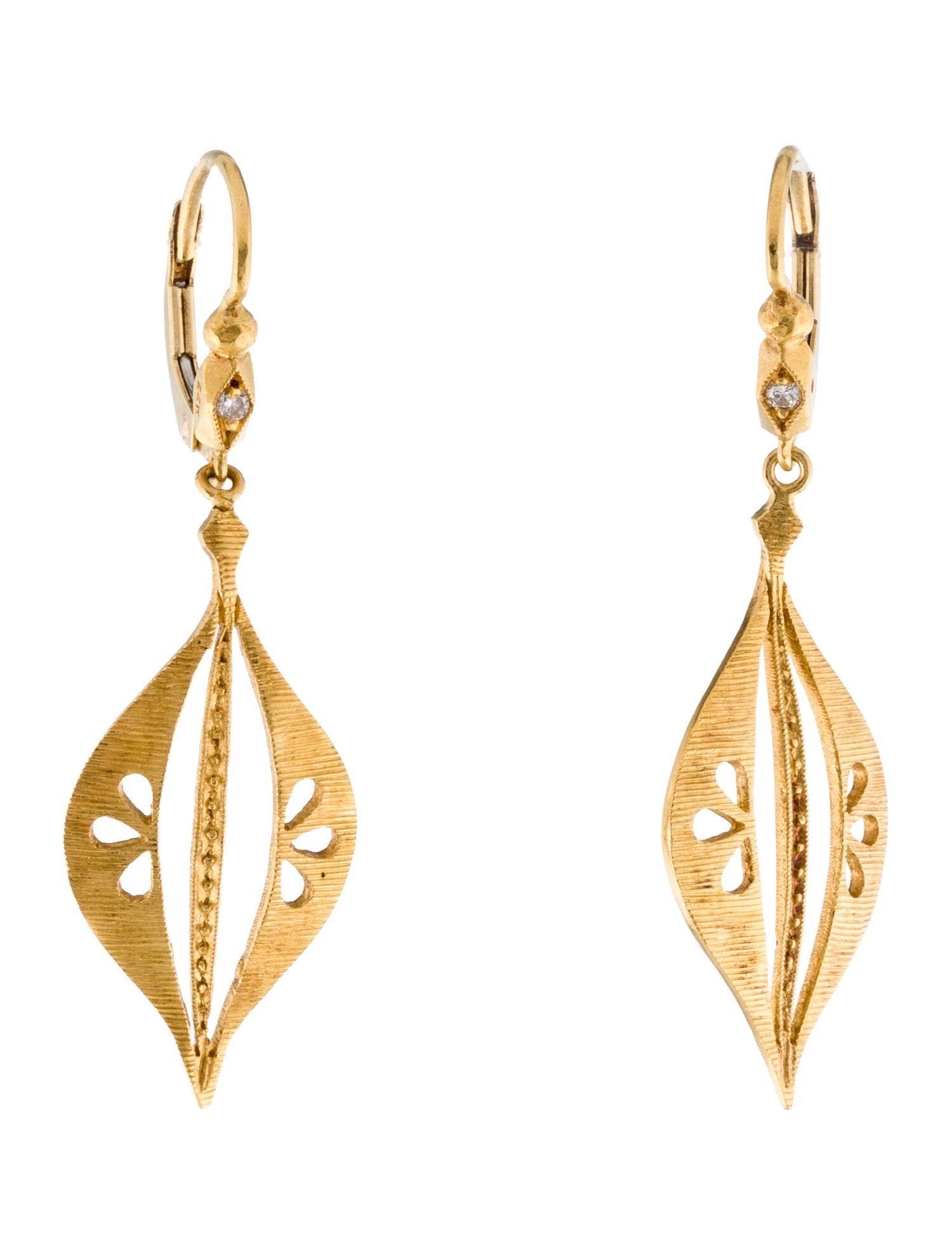 Cathy Waterman 22K Diamond Leaf Drop Earrings