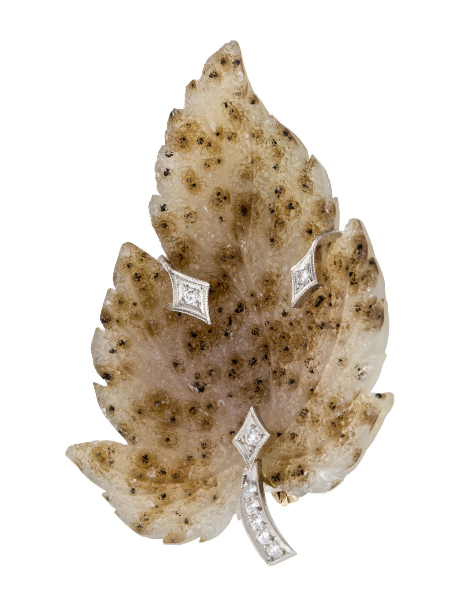 Cathy Waterman Platinum Diamond Leaf Pin Brooch