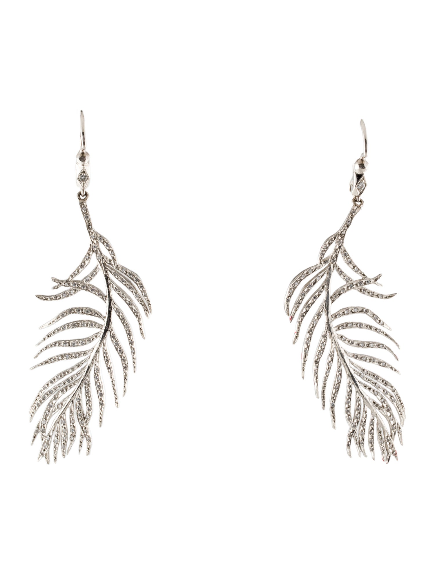 Cathy Waterman Platinum Feather Drop Earrings
