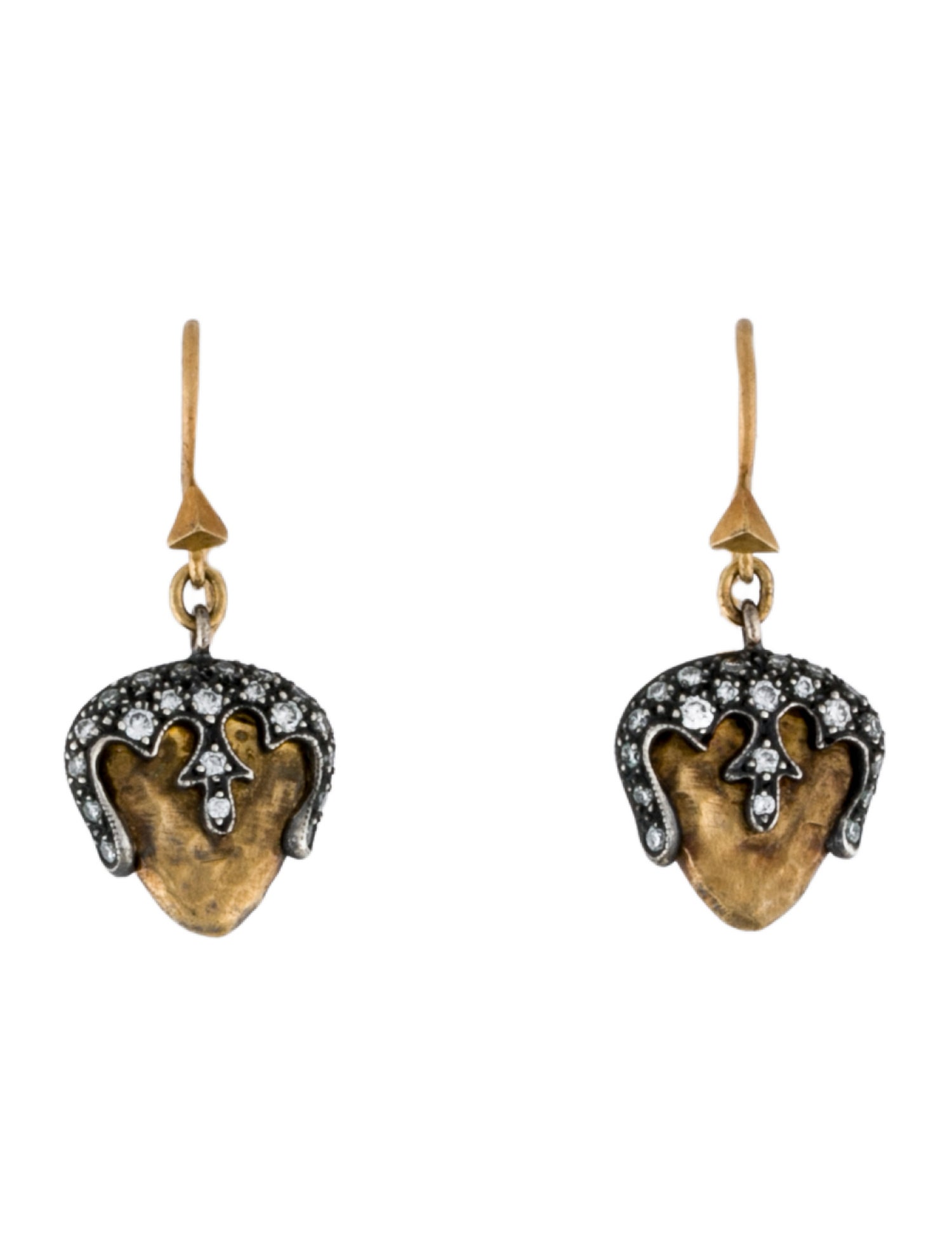 Cathy Waterman 22K Diamond Hammered Acorn Drop Earring
