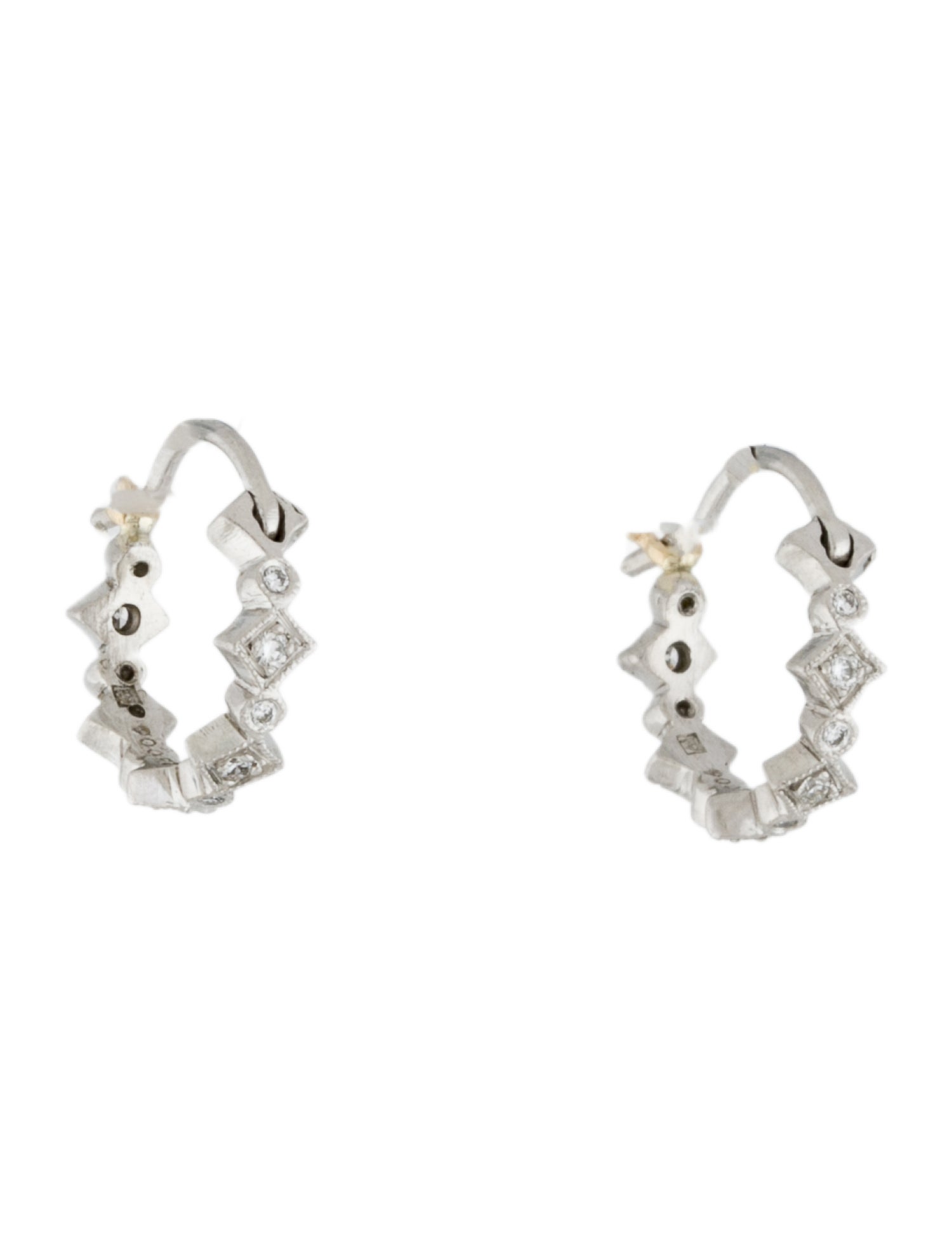 Cathy Waterman Platinum Diamond Geometric Hoop Earrings
