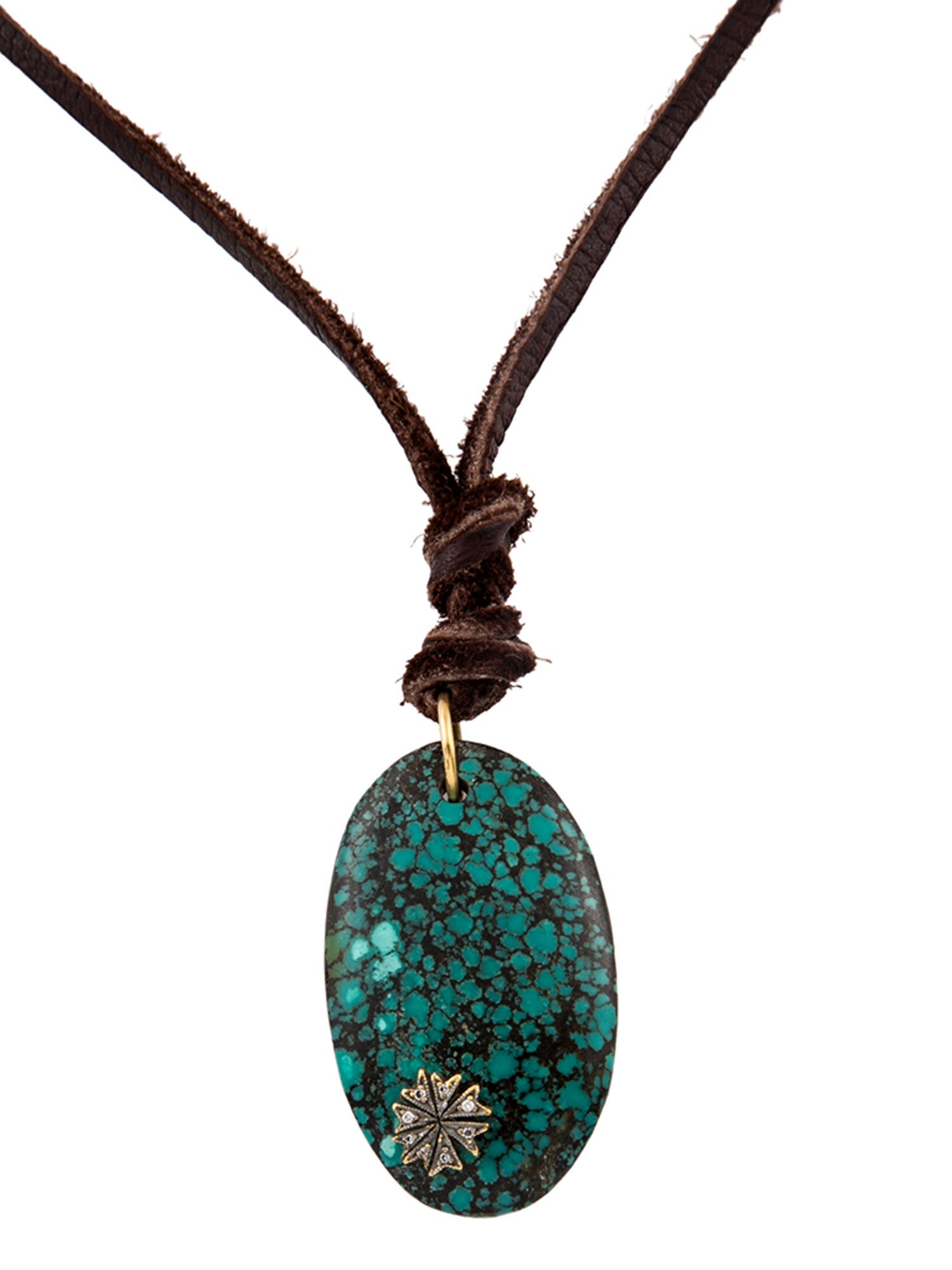 Cathy Waterman 22K Turquoise & Diamond Leather Pendant Necklace