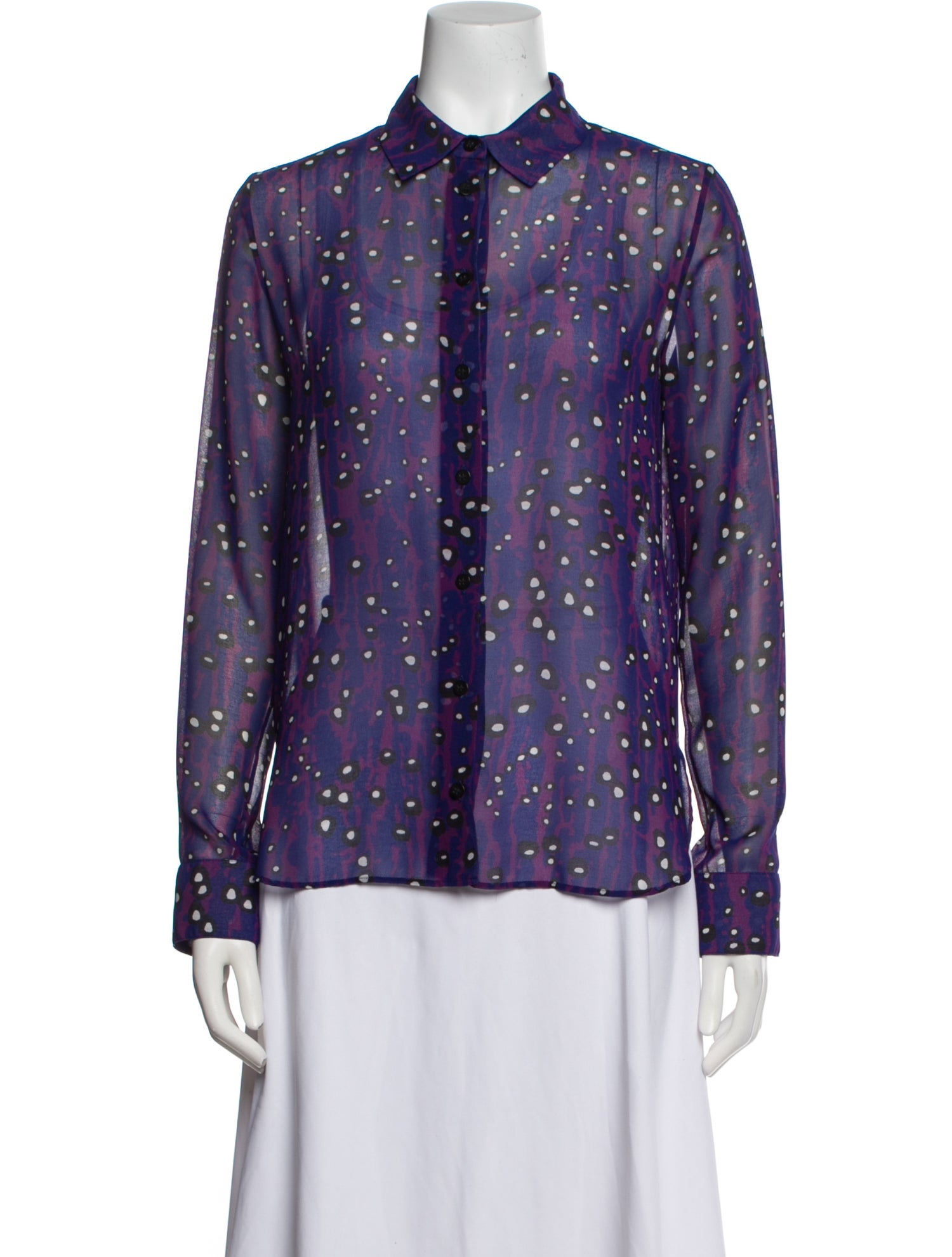 Carven Polka Dot Print Long Sleeve Button-Up Top