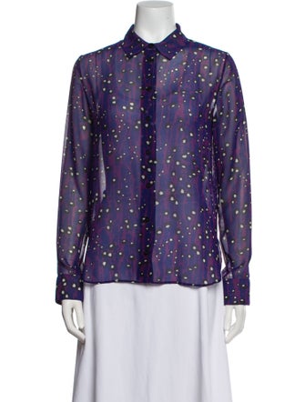 Carven Polka Dot Print Long Sleeve Button-Up Top