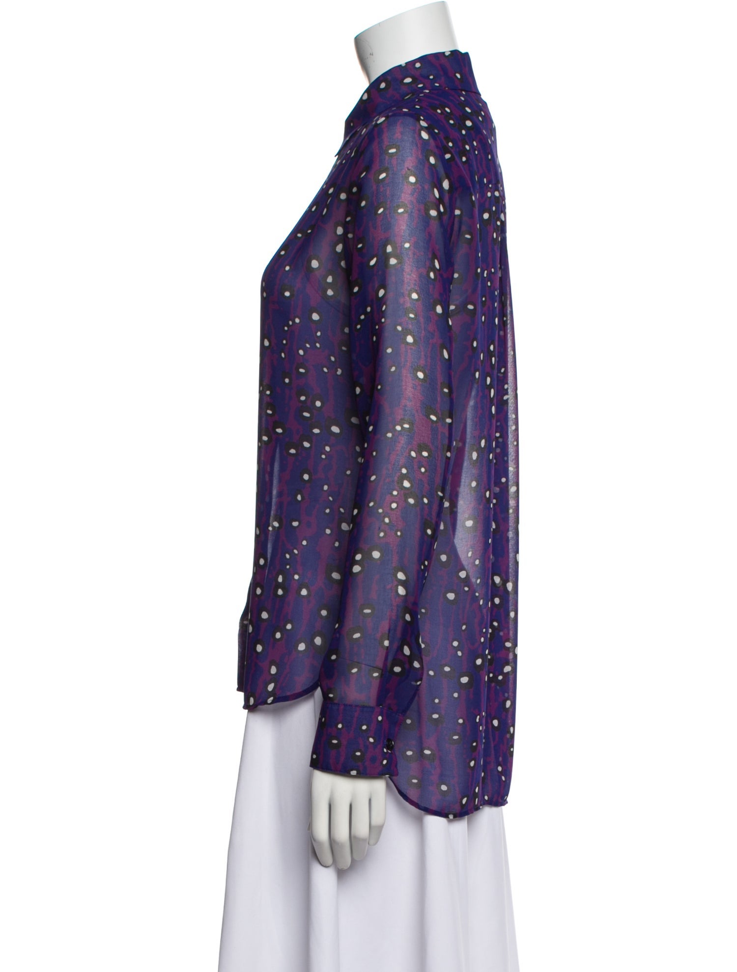 Carven Polka Dot Print Long Sleeve Button-Up Top