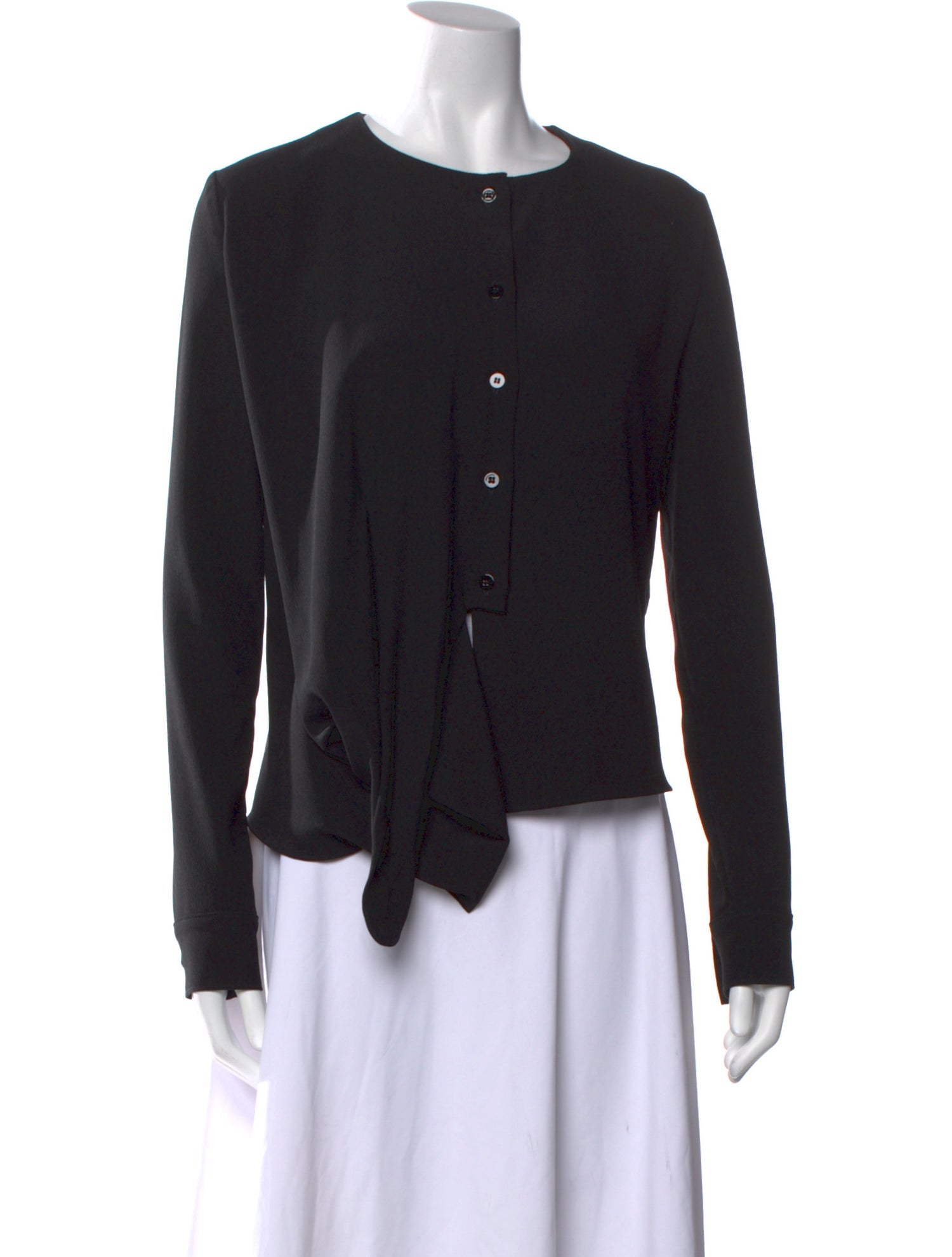 Carven Crew Neck Long Sleeve Button-Up Top