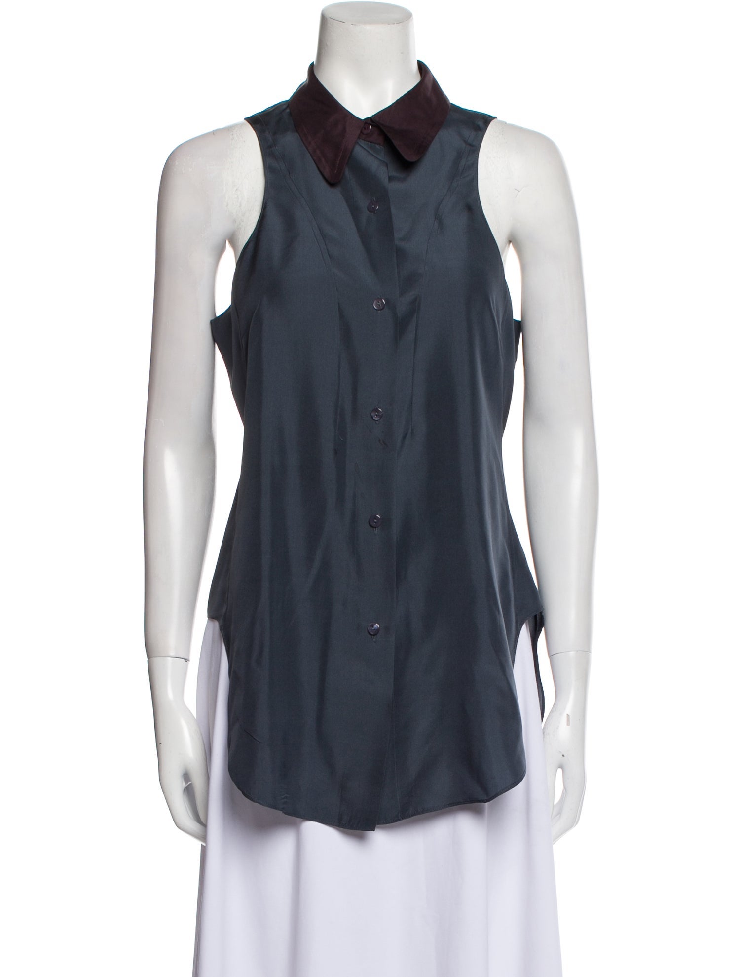 Carven Silk Sleeveless Button-Up Top