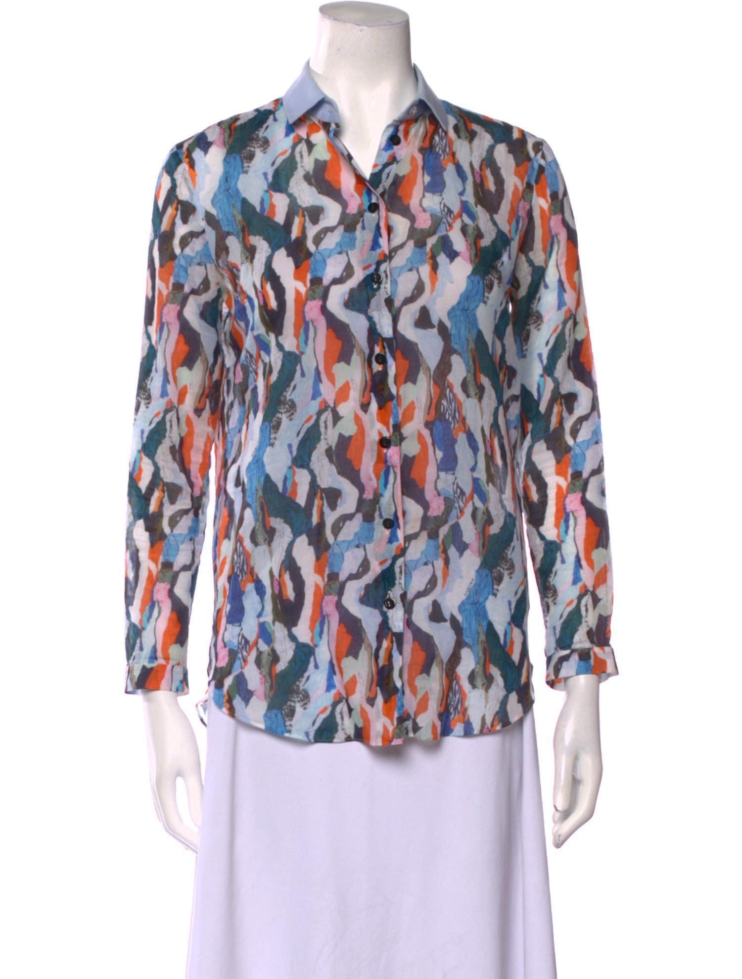 Carven Printed Three-Quarter Sleeve Button-Up Top