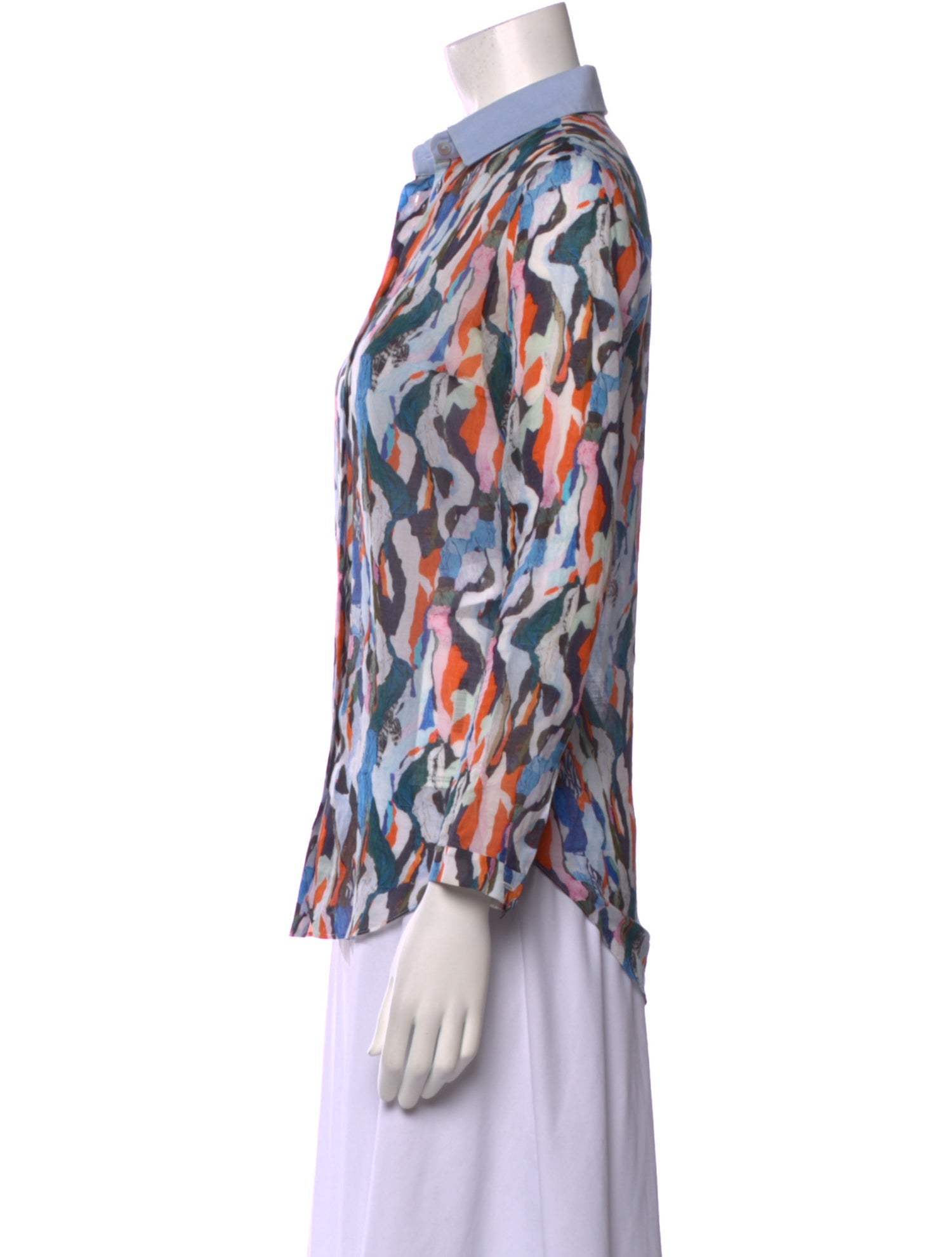 Carven Printed Three-Quarter Sleeve Button-Up Top