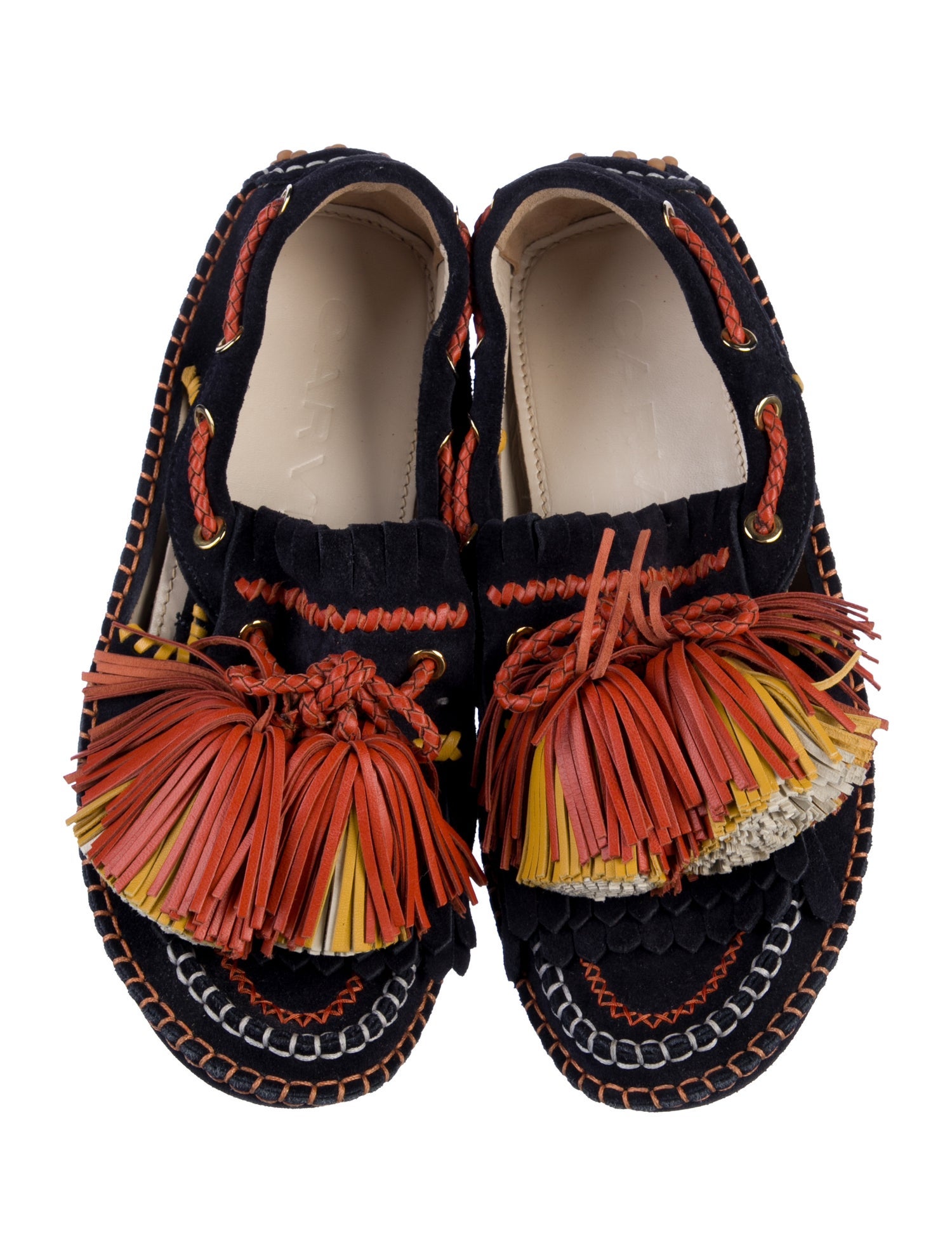 Carven Suede Tassel Accents Loafers