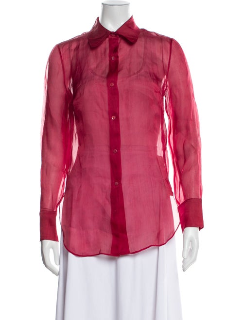 Carven Silk Long Sleeve Button-Up Top