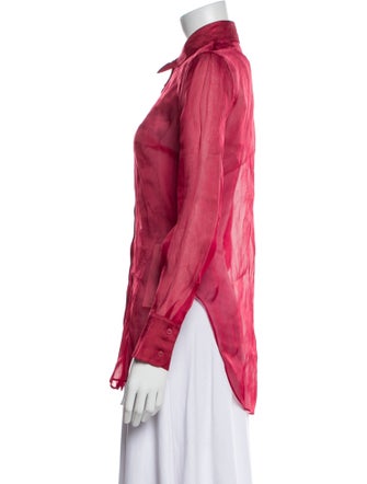 Carven Silk Long Sleeve Button-Up Top