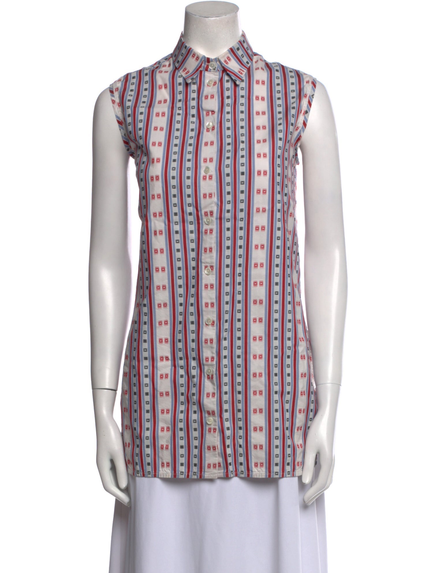 Carven Printed Mock Neck Button-Up Top