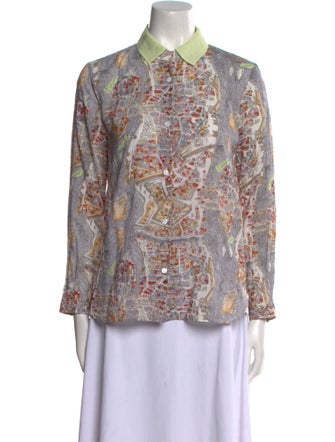 Carven Printed Long Sleeve Button-Up Top