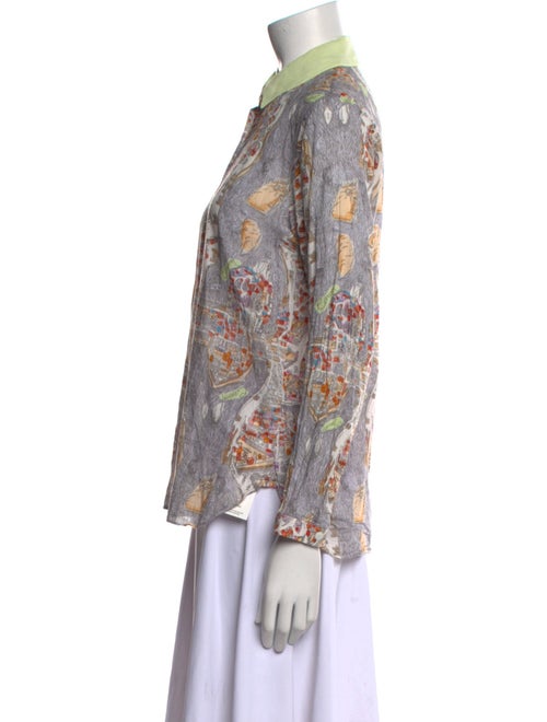 Carven Printed Long Sleeve Button-Up Top