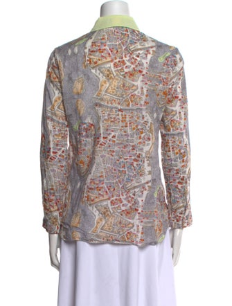 Carven Printed Long Sleeve Button-Up Top