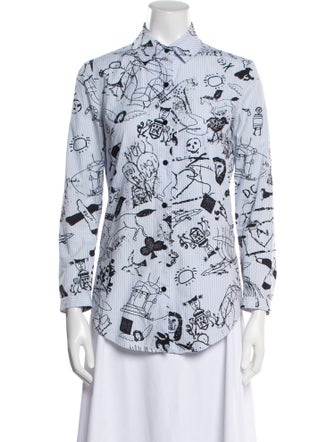 Carven Printed Three-Quarter Sleeve Button-Up Top