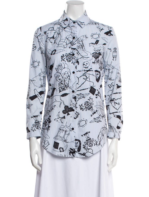 Carven Printed Three-Quarter Sleeve Button-Up Top