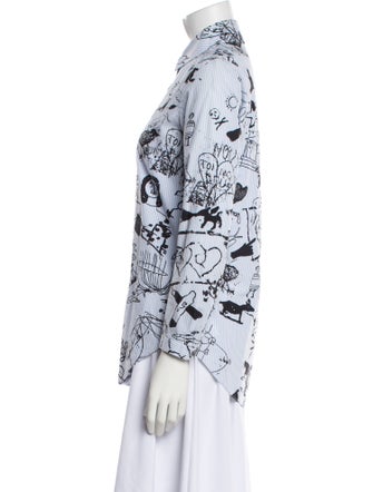Carven Printed Three-Quarter Sleeve Button-Up Top