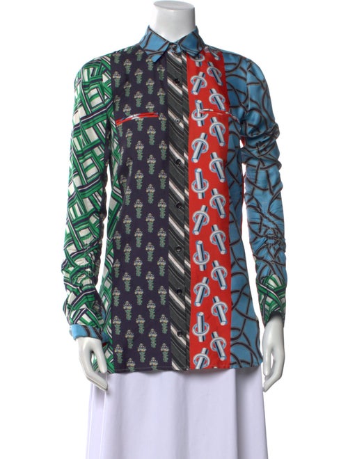 Carven Silk Printed Button-Up Top