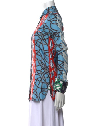 Carven Silk Printed Button-Up Top