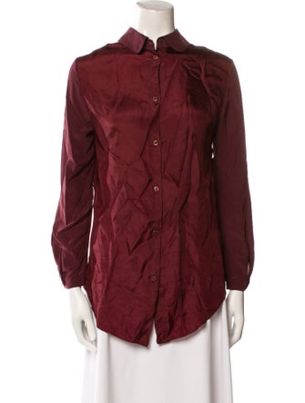 Carven Silk Three-Quarter Sleeve Button-Up Top