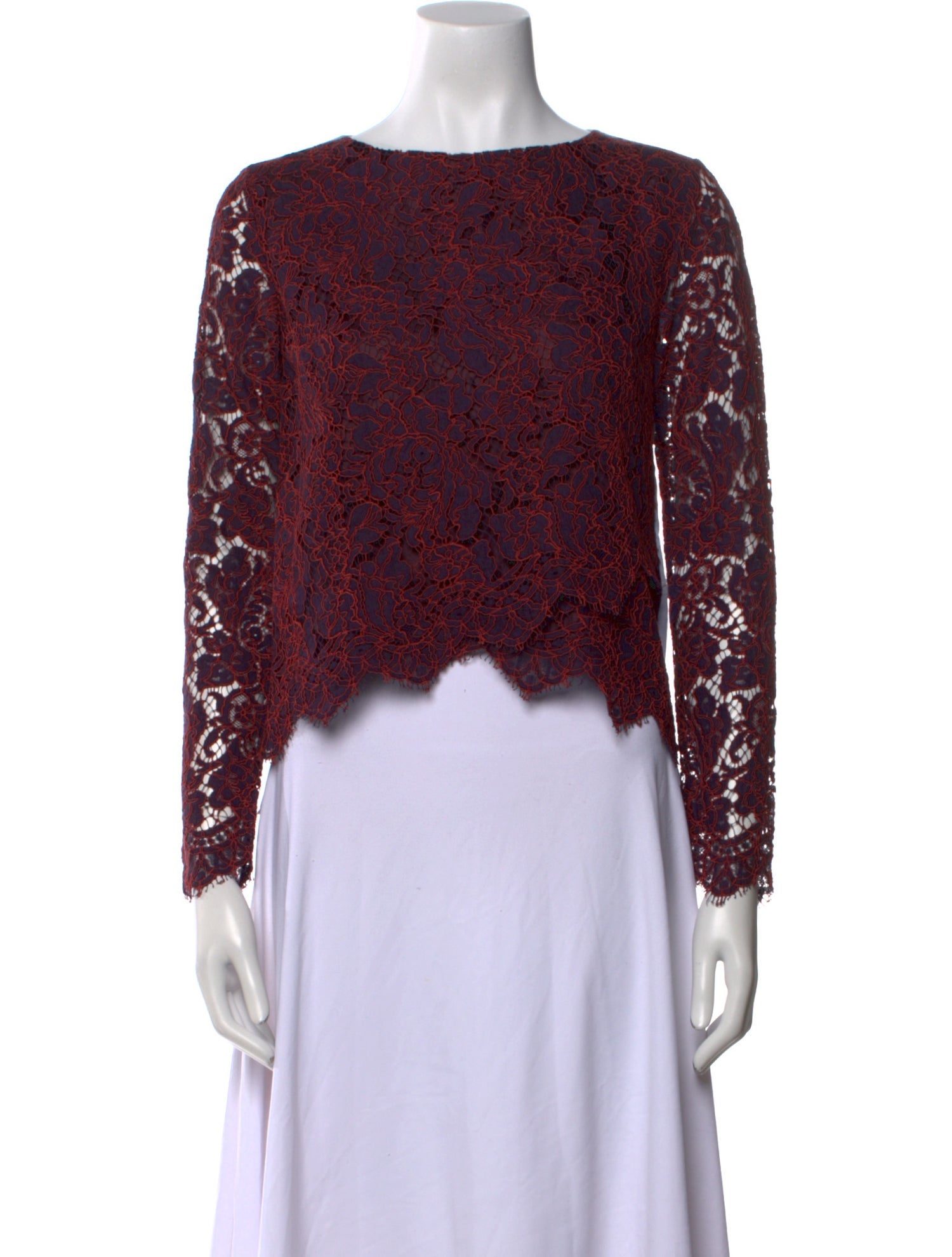 Carven Lace Pattern Bateau Neckline Crop Top