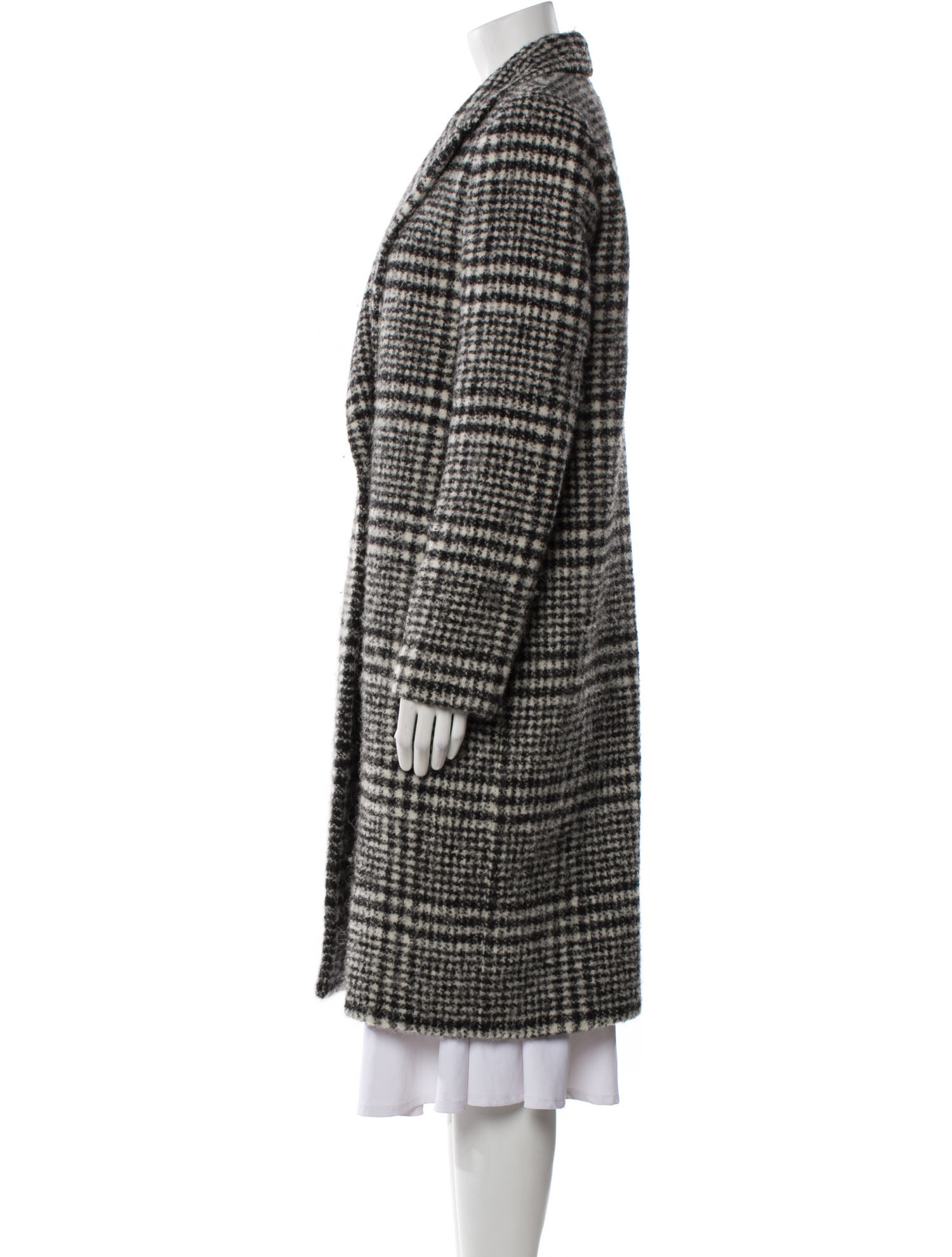 Carven Virgin Wool Plaid Print Peacoat
