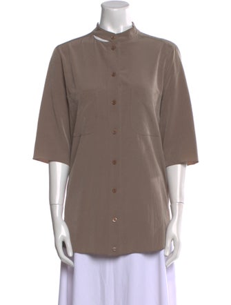 Carven Mock Neck Short Sleeve Button-Up Top