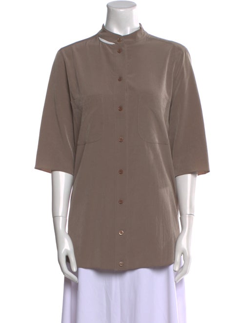 Carven Mock Neck Short Sleeve Button-Up Top