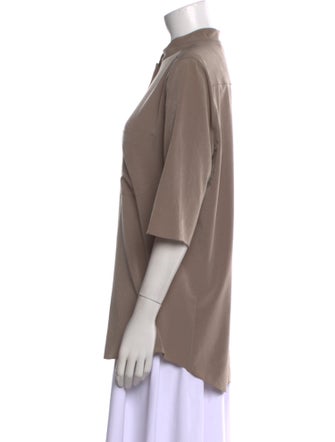 Carven Mock Neck Short Sleeve Button-Up Top