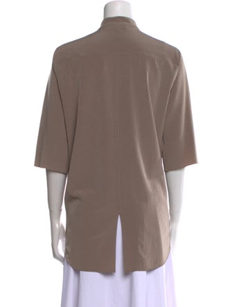 Carven Mock Neck Short Sleeve Button-Up Top