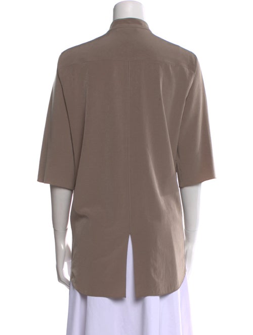 Carven Mock Neck Short Sleeve Button-Up Top