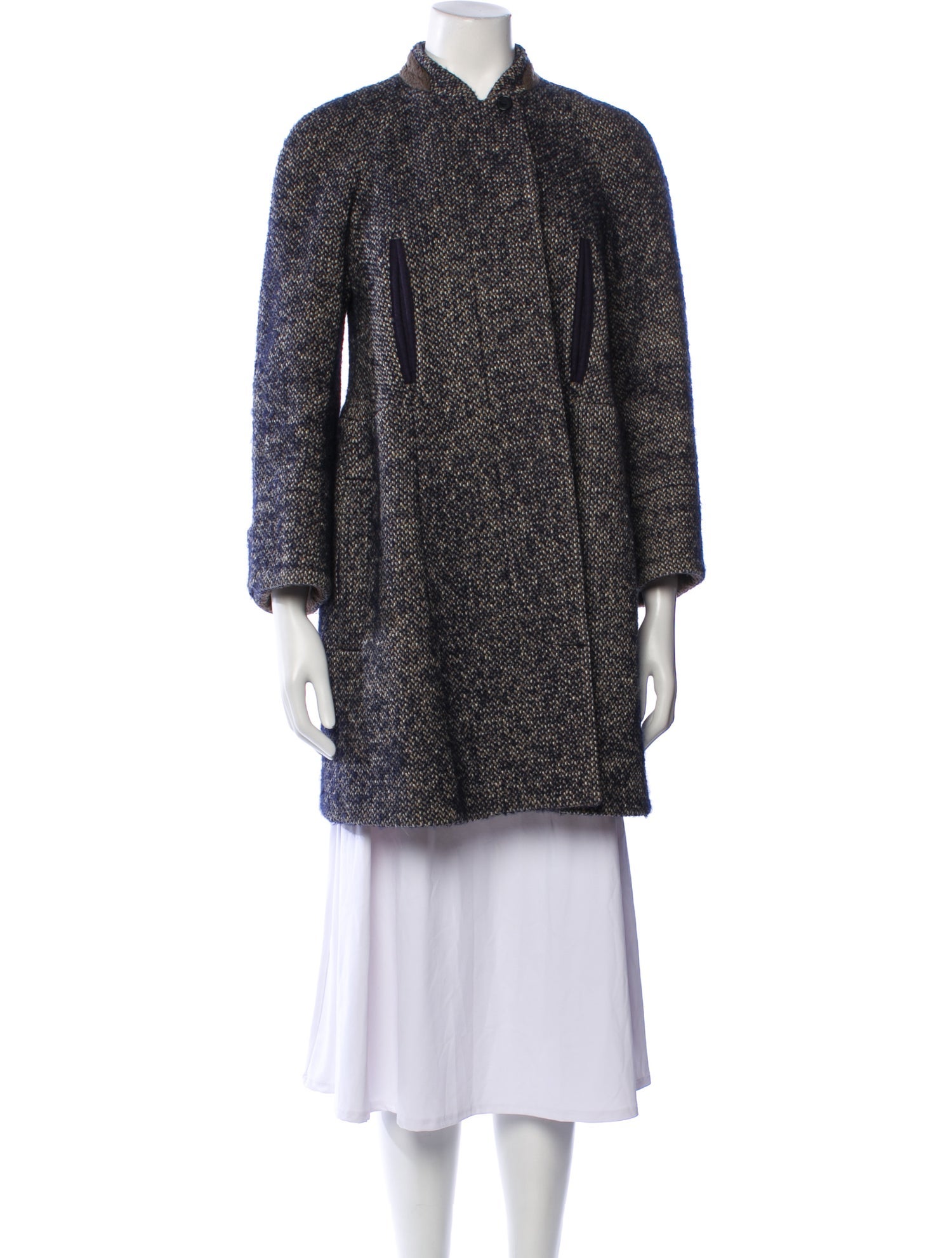 Carven Tweed Pattern Faux Fur Coat