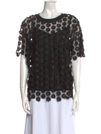 Carven Lace Pattern Crew Neck Blouse